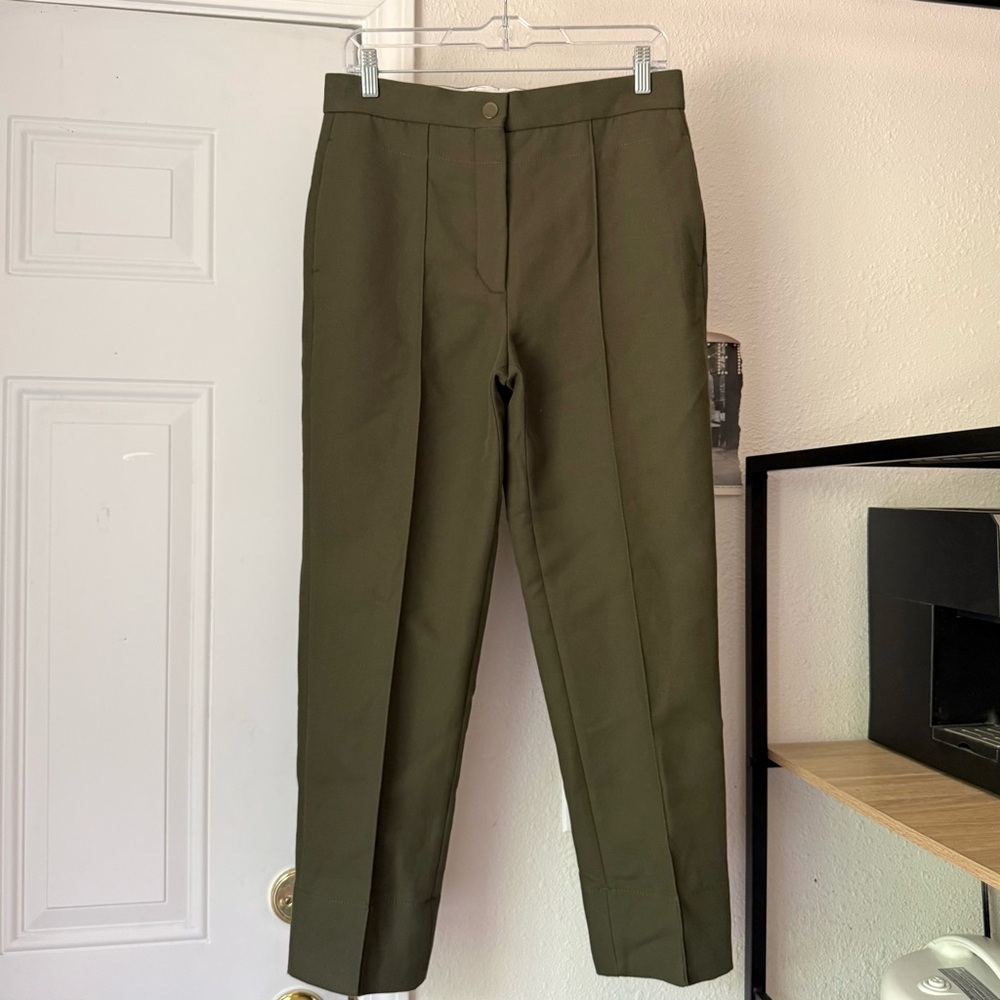 SANDRO olive green viscose cropped slim straight leg trousers‎ pants